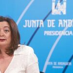 La consejera de Presidencia, Mar Moreno, atiende a los medios de comunicación tras la celebración de un Consejo de Gobierno