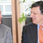 El vicepresidente del Comité de las Regiones, Ramón Luis Valcárcel y el presidente de la Comisión Europea, Jose Manuel Durao Barroso, durante el almuerzo que mantuvieron ayer