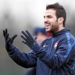 Cesc Fàbregas, el líder y capitán del Arsenal, en el entrenamiento de ayer