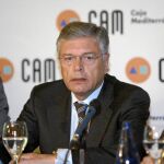 El presidente de la CAM, Modesto Crespo, en una foto de archivo durante una presentación de resultados de la caja