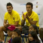 Villa y Thiago acudieron ayer a un acto del Barcelona con UNICEF