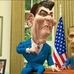 Ronald Reagan intenta aconsejar a Obama en el Despacho Oval, en una secuencia de la película