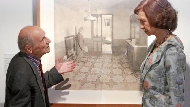 Doña Sofía y Antonio López, en el Museo Thyssen