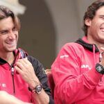 David Ferrer y Rafa Nadal sonríen durante el sorteo celebrado ayer en Córdoba