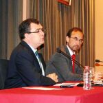 Los consejeros José Ballesta y Salvador Marín, durante la presentación del plan «Estrategia de transporte y logística de la Región de Murcia»