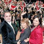 El líder del PSPV, Jorge Alarte, junto a Rodríguez-Piñero y Martínez en un acto de la pasada campaña