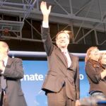 Jorge Fernández, Mariano Rajoy y Alicia Sánchez-Camacho anoche en Castelldefels