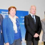 El candidato al Senado, Joaquín Peñarrubia, la cabeza de lista al Congreso, Pilar Barreiro, junto al líder popular en la Región, Ramón Luis Valcárcel, y al alcalde de Lorca, Francisco Jódar