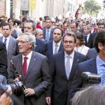 Trias y Mas, ayer en el tradicional pasacalles tras asistir a la misa dedicada a la Mercè en la basílica que lleva su nombre
