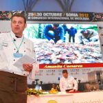 Pedro Mario y Óscar Pérez del restaurante El Ermitaño, de Benavente, durante su intervención en el III Congreso.