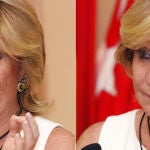 Tras reunirse con Rajoy en Moncloa, Aguirre convocó a los medios para comunicar su dimisión. Leyó un discurso que traía escrito a ordenador