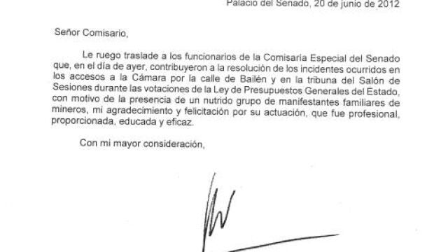 El presidente del Senado alaba a policías y ujieres tras la protesta de los familiares de los mineros