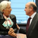Christine Lagarde, junto al ministro Luis de Guindos