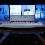 Vista general de la Asamblea General Ordinaria de Socios del Real Madrid que se celebra hoy en el Palacio Municipal de Congresos de Madrid