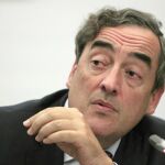 El presidente de la CEOE, durante su comparecencia hoy ante la prensa
