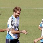 Sergio Ramos, sonriente, ayer en Valdebebas