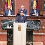 El consejero de Cultura y Turismo, Pedro Alberto Cruz, durante su comparecencia en la Asamblea Regional
