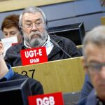 El secretario general de UGT, Cándido Méndez, ayer, en Bruselas
