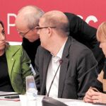 Chacón, Montilla, Zaragoza y De Madre en un momento de la larga reunión de la ejecutiva de ayer del PSC