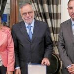 Andrea Riccardi con Joana Ortega y Ramon Espadaler ayer en Roma