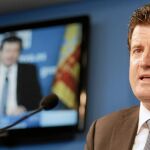 El vicepresidente del Consell, José Císcar, ayer durante la rueda de prensa tras el pleno