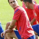 Gabi, durante un entrenamiento con el Atlético
