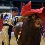 El diestro Francisco Rivera Ordóñez, "Paquirri", lidia a su primer astado en la corrida de Feria del Pilar de Zaragoza