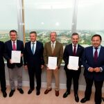 De izquierda a derecha, Rafael Sánchez, Juan Espadas, Francisco Arteaga, Rogelio Velasco, Juan Bravo y Ricardo Sánchez, esta mañana en Torre Sevilla / Ke-Imagen