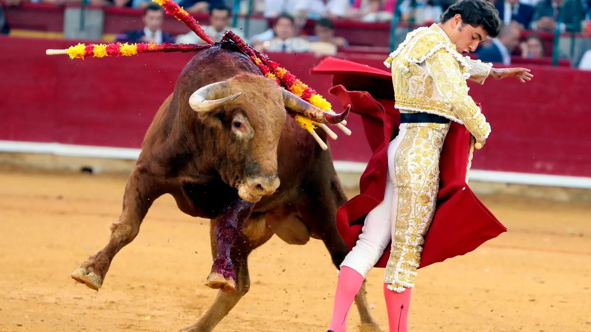 Jorge Isiesgas da un molinete en su alternativa. Foto: Efe