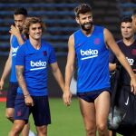 Griezmann, en el último entrenamiento del Barcelona