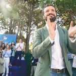 El presidente del Partido Popular, Pablo Casado, interviene ayer en el acto del Día del Afiliado del PP de Aragón. Foto: David Mudarra