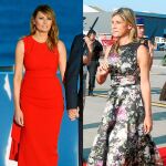 Melania escogi&oacute; un modelo sin mangas de Alexander McQueen que cuesta 2.100 euros. Apareci&oacute; con unos zapatos de Christian Louboutin, su dise&ntilde;ador de cabecera. Bego&ntilde;a se decant&oacute; por el estampado floral del vestido de Hannibal Laguna, de mikado de piqu&eacute; de seda pintado a mano. El precio, 2.900 euros