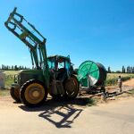 Un agricultor castellano y leonés junto a un cultivo de maíz