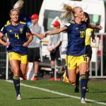 [Rennes (France), 29/06/2019.- Sofia Jakobsson celebra el empate ante Alemania