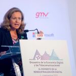 La ministra de Economía y Empresa en funciones, Nadia Calviño, en Santander