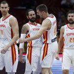 Claver, Ricky Rubio, Juancho Hernangómez y Llull, en el partido ante Italia