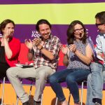 Colau y Errejón junto a Pablo Iglesias y Mónica Oltra en la campaña de hace cuatro años.