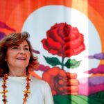 La vicepresidenta del Gobierno en funciones, Carmen Calvo, durante su intervención hoy en las jornadas ‘Diálogos 140 aniversario’. EFE/Emilio Naranjo