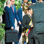 Un funcionario porta el maletín antibalas durante la visita a la Jefatura de Policía. Un escolta de Maduro desplegó el escudo durante un ataque con drones en 2018