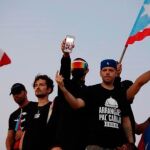 Los cantantes puertorriqueños Ricky Martin, Tommy Torres, Bad Bunny y Residente en una protesta en San Juan contra el gobernador/Efe