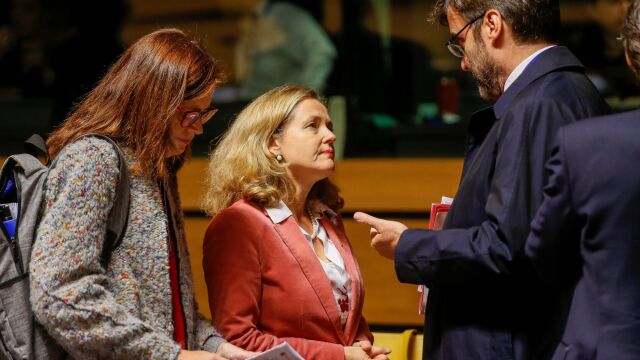 Nadia Calviño, ayer, al comienzo del Eurogrupo