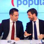 El líder del PP, Pablo Casado, preside la reunión del Comité Ejecutivo Nacional del PP. En la imagen, junto Teodoro García / Foto: Cristina Bejarano