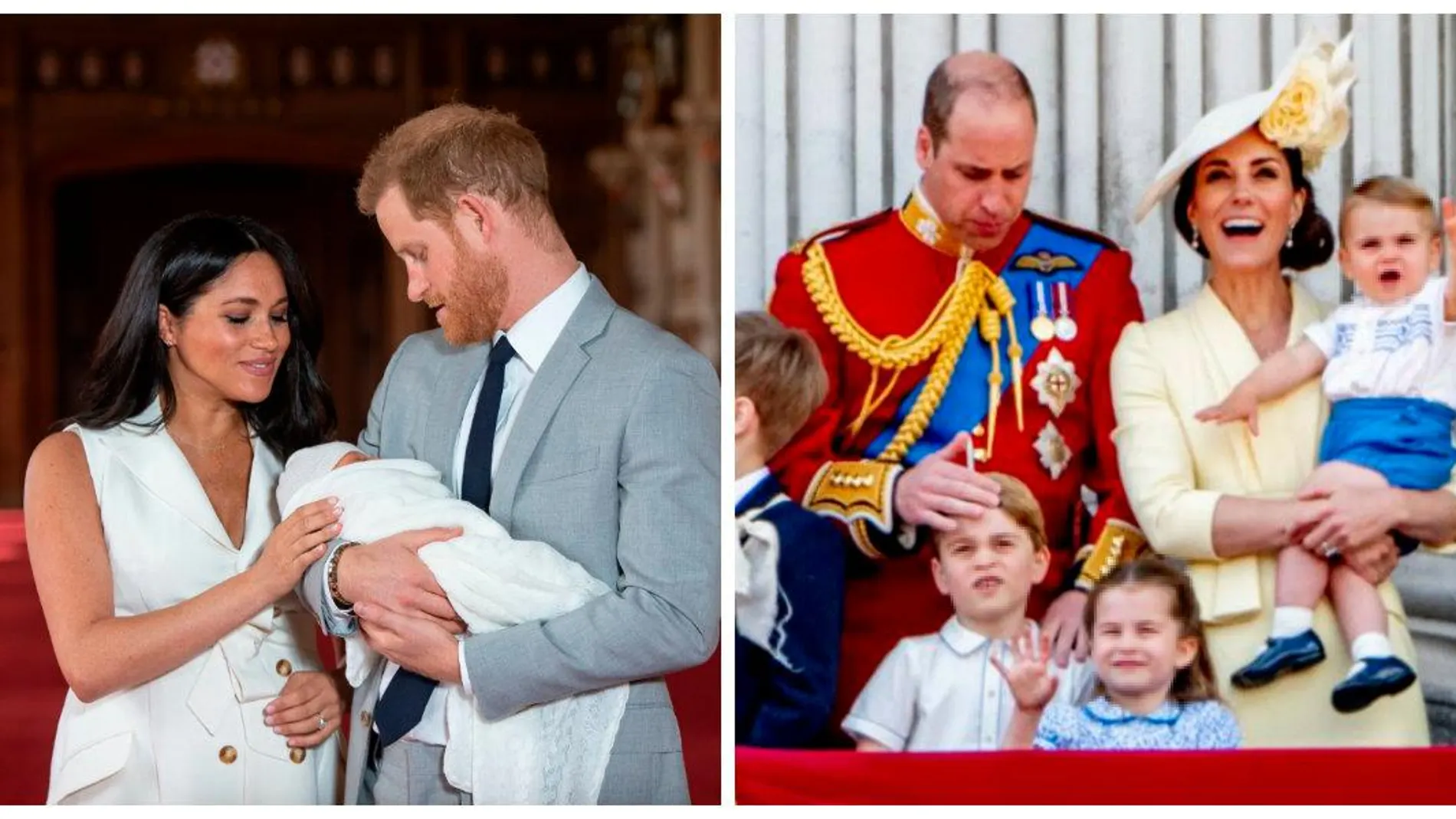 A la izquierda, el príncipe Harry y Meghan Markle; a la derecha, Kate Middletown y el príncipe William