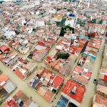 Imagen aérea de la ciudad de Dolores (Alicante) inundada a causa del desbordamiento del río Segura en octubre de 2019