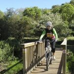 Una ciclista por uno de los nuevos senderos abiertos en tierras sorianas