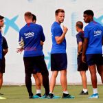 Rakitic, en un entrenamiento del Barcelona