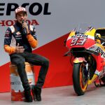El piloto de MotoGP Marc Márquez, durante el acto con los medios en el campus Repsol