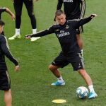 Hazard, en el entrenamiento de ayer
