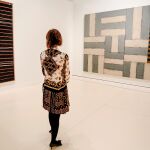 Una visitante junto a la obra «Asa-Nisi-Masa», de Juan Uslé (izquierda) y «Gabriel», de Sean Scully (derecha)
