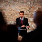 Pablo Casado durante su intervención en un acto de campaña del Partido Popular en el Museo de Historia de BarcelonaFoto: David Zorrakino / Ep